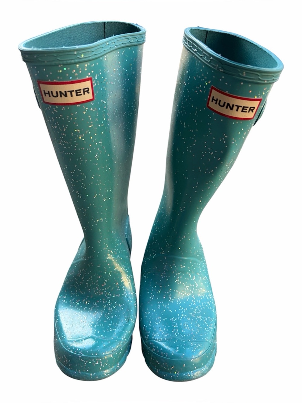 Hunter Original Kids Giant Glitter Tall Waterproof Rain Boots Teal Size 3 Y EU34